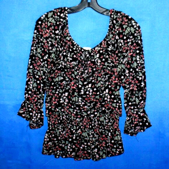 Ember Floral Smocked Peplum Blouse L - Picture 1 of 8